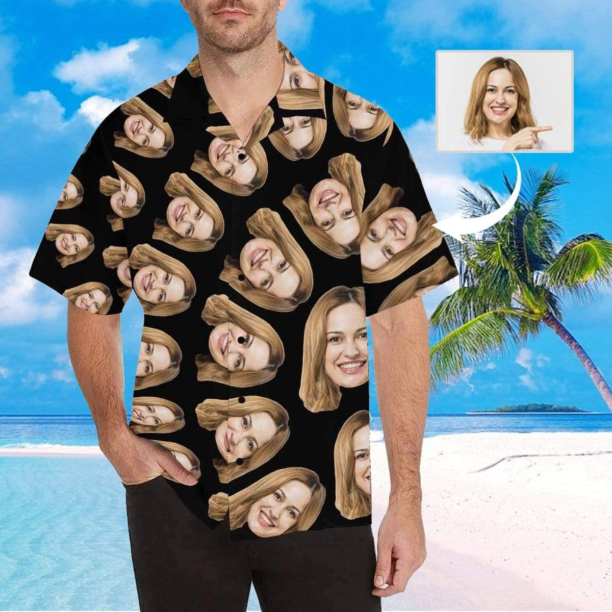 Custom Face Semicircular Black Mens All Over Print Hawaiian Shirt Colorful Short Sleeve Summer Beach Casual Shirt For Men And Women