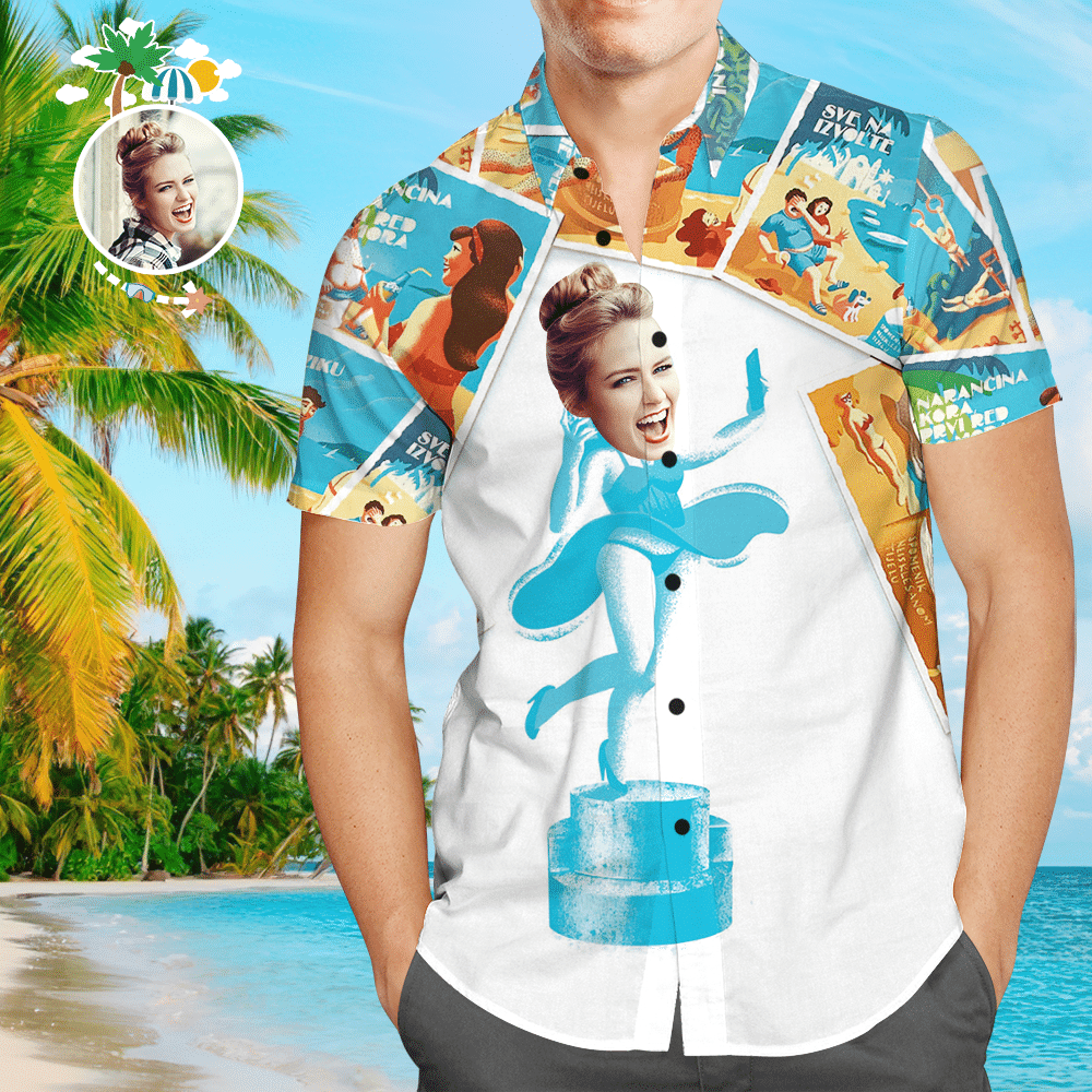 Custom Face Shirt Mens Hawaiian Joining Together Photos Colorful Short Sleeve Summer Beach Casual Shirt For Men And Women