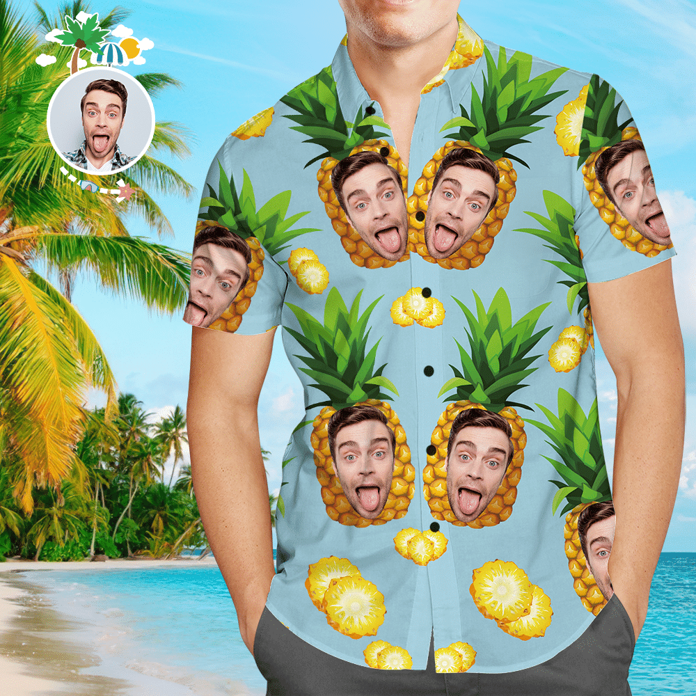 Custom Face Shirt Mens Hawaiian Shirt Big Pineapple Colorful Short Sleeve Summer Beach Casual Shirt For Men And Women