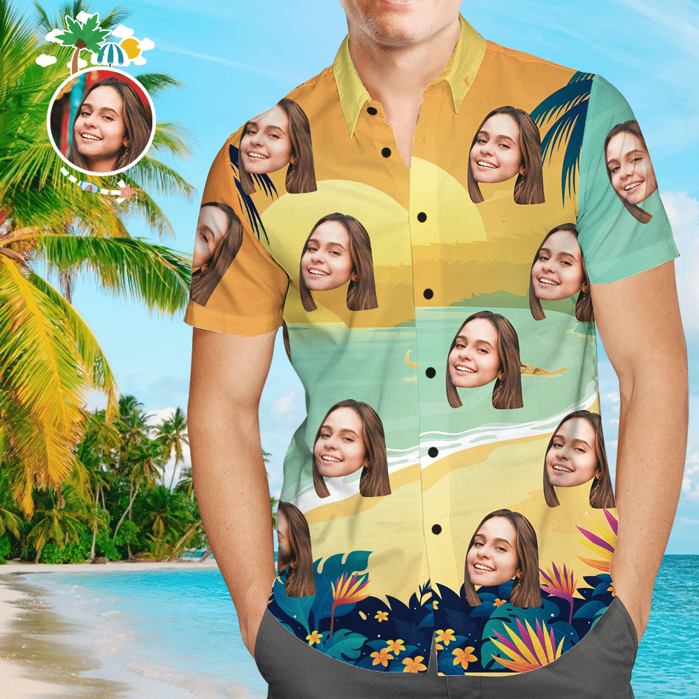 Custom Face Shirt Mens Hawaiian Shirt Coconut Seaside Colorful Short Sleeve Summer Beach Casual Shirt For Men And Women