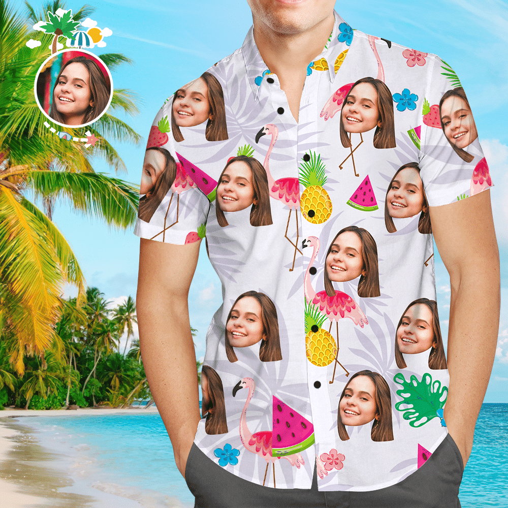 Custom Face Shirt Mens Hawaiian Shirt Pineapple And Watermelon Colorful Short Sleeve Summer Beach Casual Shirt For Men And Women