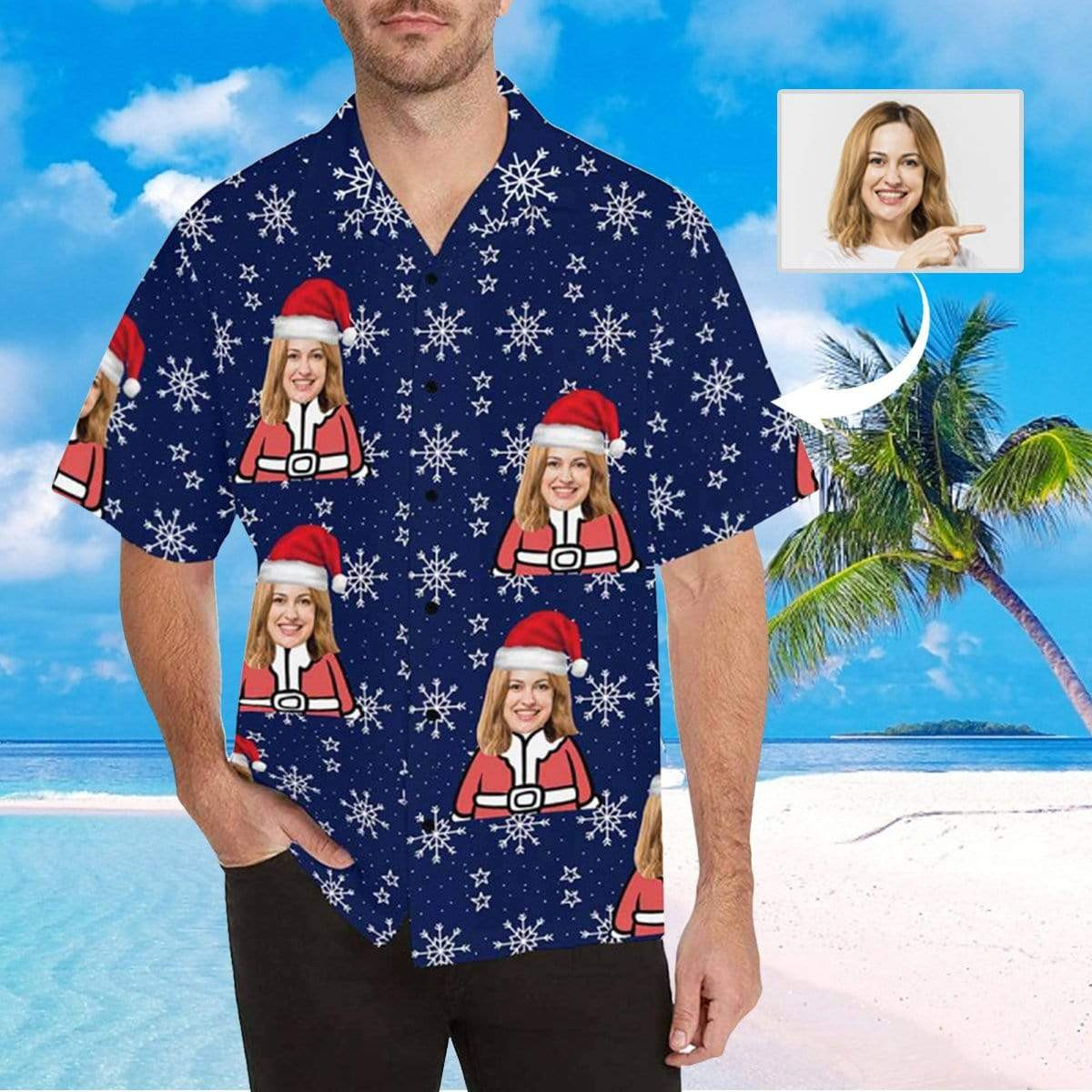 Custom Face Snowflake Mens All Over Print Hawaiian Shirt Colorful Short Sleeve Summer Beach Casual Shirt For Men And Women