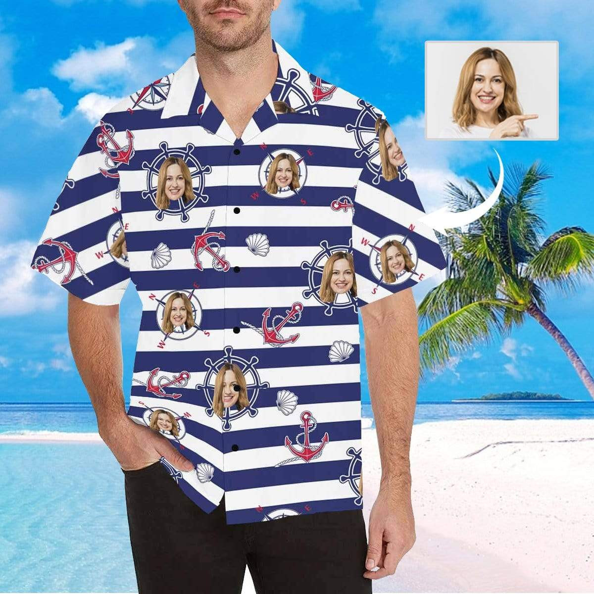 Custom Face Stripe Wheel Mens All Over Print Hawaiian Shirt Colorful Short Sleeve Summer Beach Casual Shirt For Men And Women