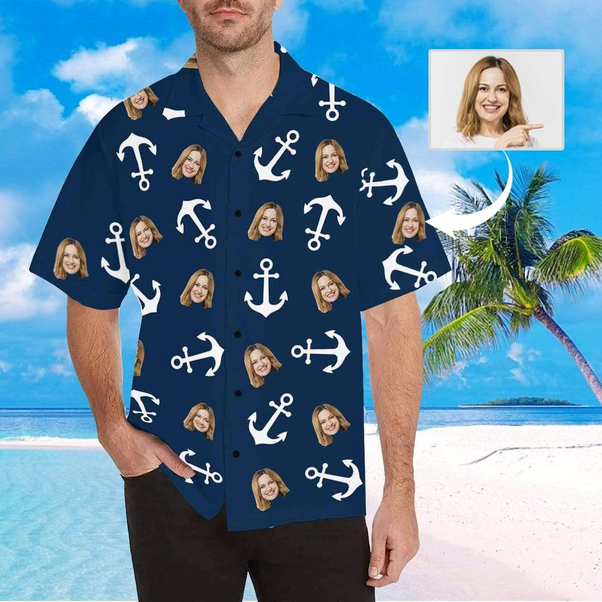 Custom Face White Anchor Mens All Over Print Hawaiian Shirt Colorful Short Sleeve Summer Beach Casual Shirt For Men And Women