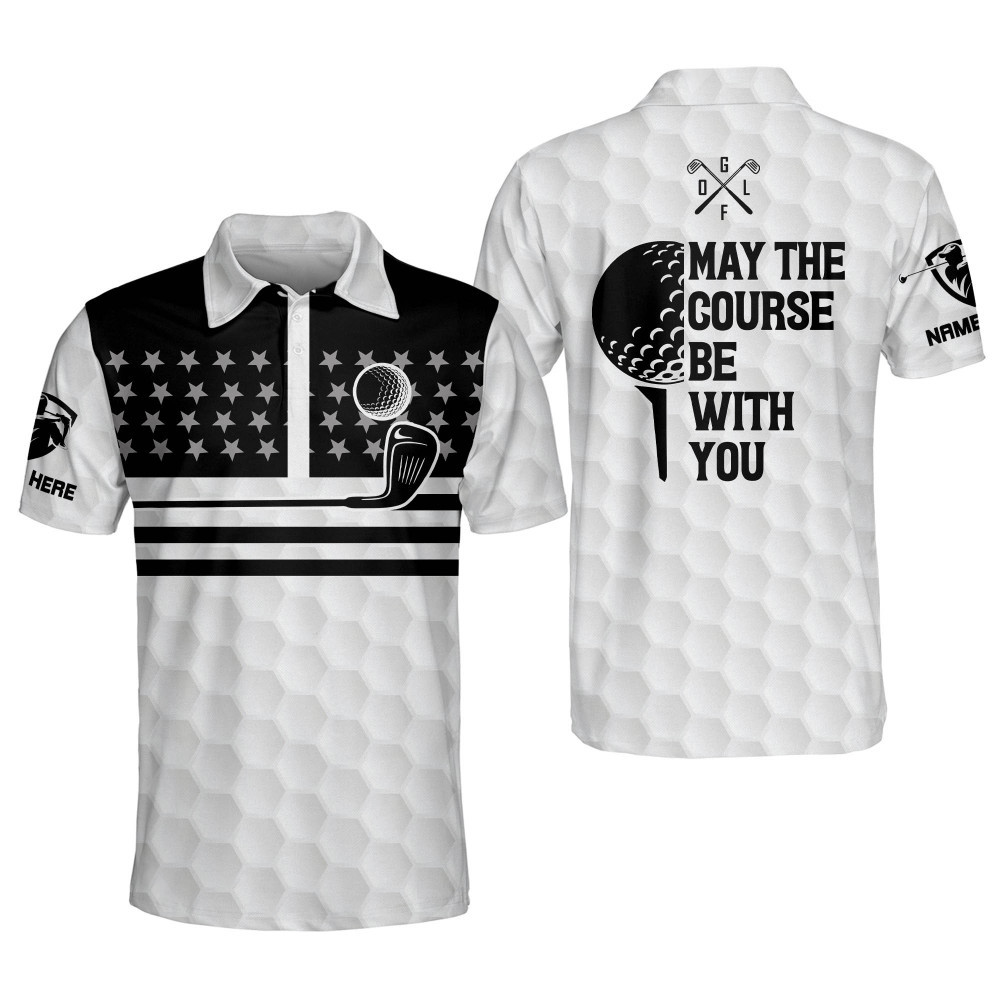 Custom Funny Golf Shirts for Men May The Course Be with You Mens Golf Polo Shirts Dry Fit Short Sleeve Patriotic Golf Shirts for Men