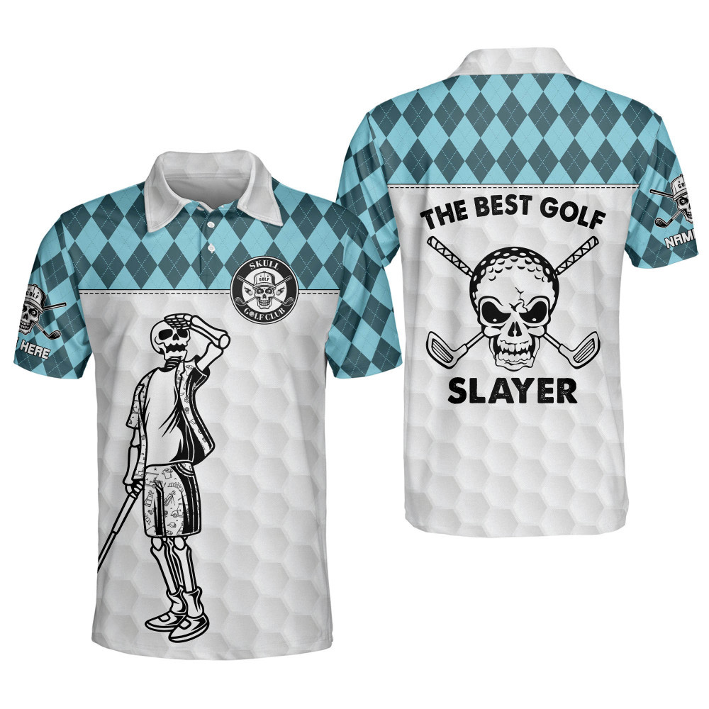 Custom Funny Golf Shirts for Men The Golf Slayer Mens Skull Golf Shirts Short Sleeve Polo Crazy Golf Shirts for Men