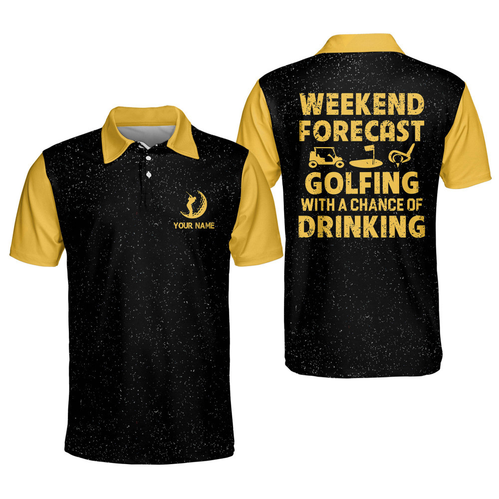 Custom Funny Golf Shirts for Men Weekend Forecast Golfing with A Chance of Drinking Mens Golf Polo Shirts Dry Fit Short Sleeve