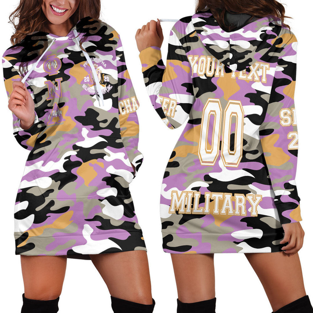 Custom Getteestore Clothing Phi Nu Alpha Camo Hoodie Dress For Women