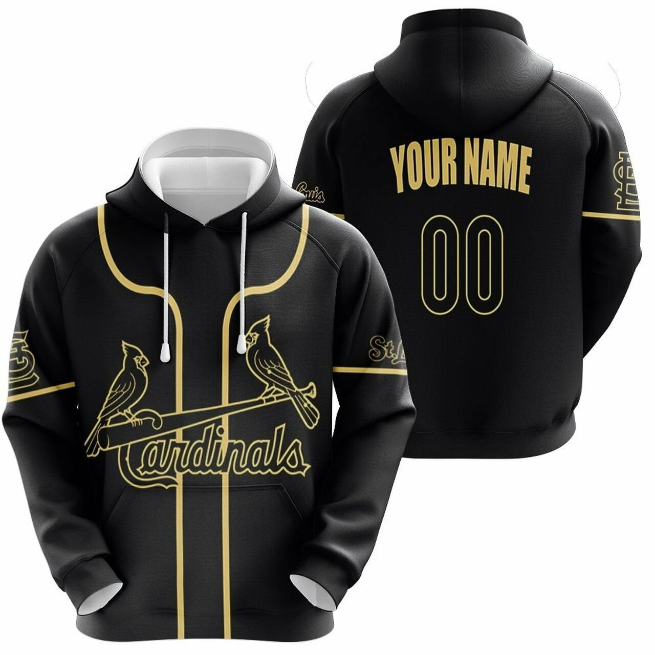 Custom Name And Number St Louis Cardinals Mlb Baseball 2020 Black Jersey Style Custom Gift For Cardinals Fans Hoodie