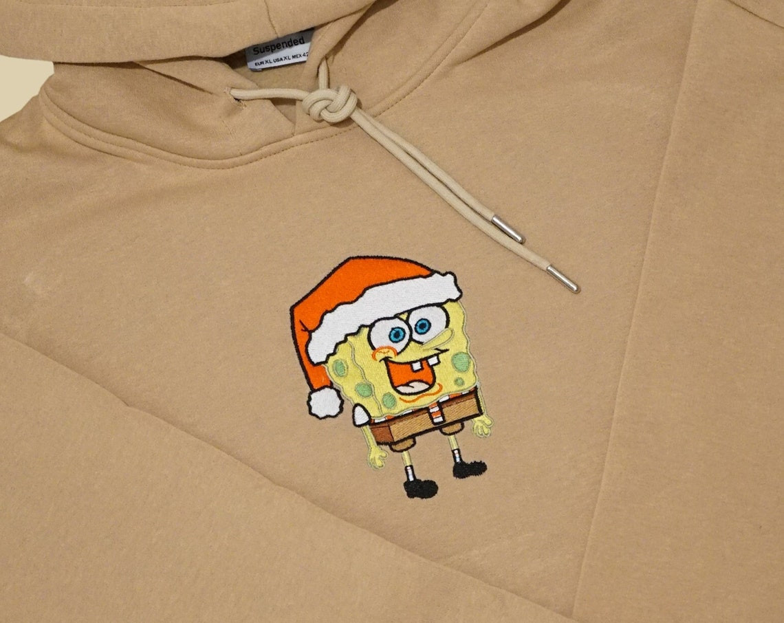 Custom Name Christmas Spongebob Embroidered Sweatshirt Hoodie Embroidered Sweatshirt Spongebob Embroidery Spongebob Hoodies Unisex