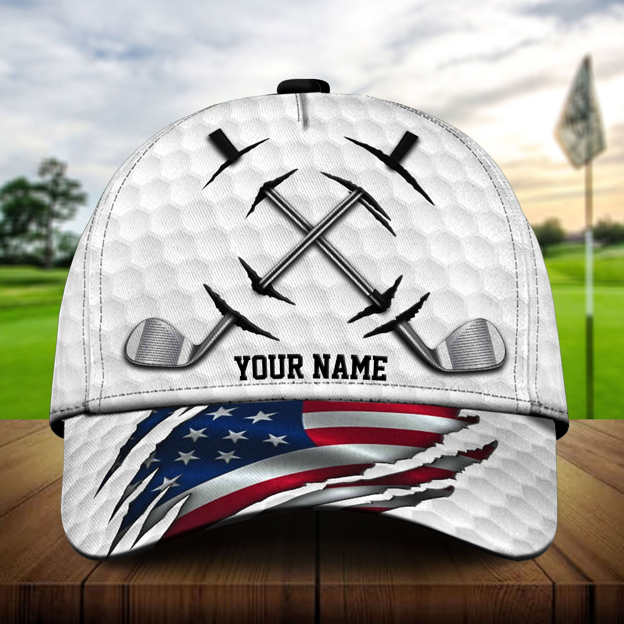 Custom Name US Golf Lover Hats Golf Clubs Cap Classic Cap
