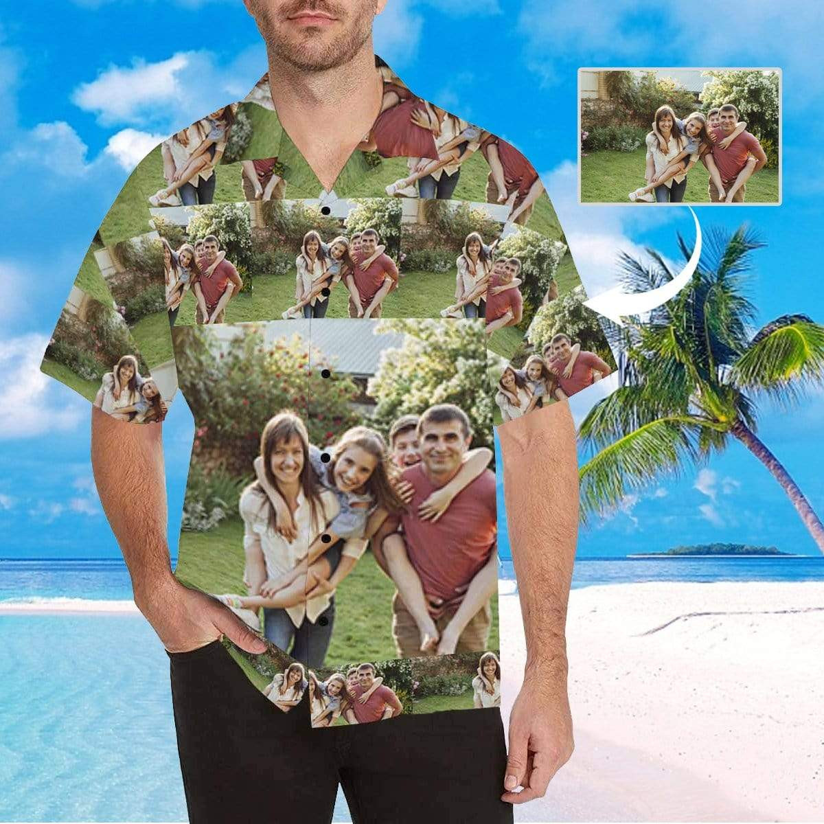 Custom Photo Big Picture Family Mens All Over Print Hawaiian Shirt Colorful Short Sleeve Summer Beach Casual Shirt For Men And Women