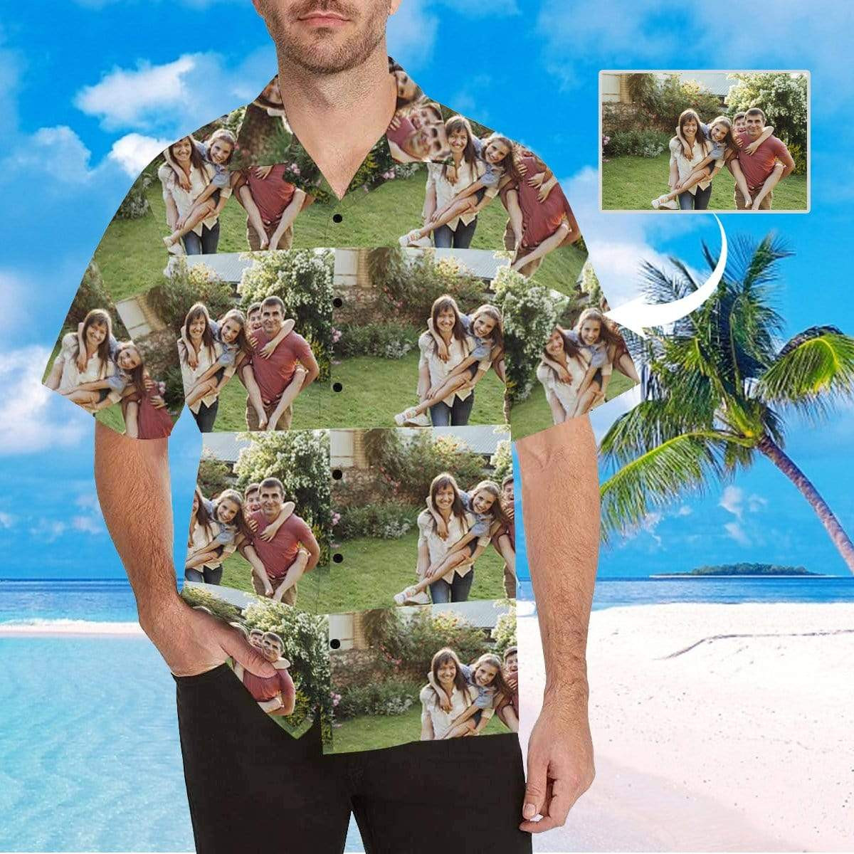 Custom Photo Loving Family Green Plants Mens All Over Print Hawaiian Shirt Colorful Short Sleeve Summer Beach Casual Shirt For Men And Women