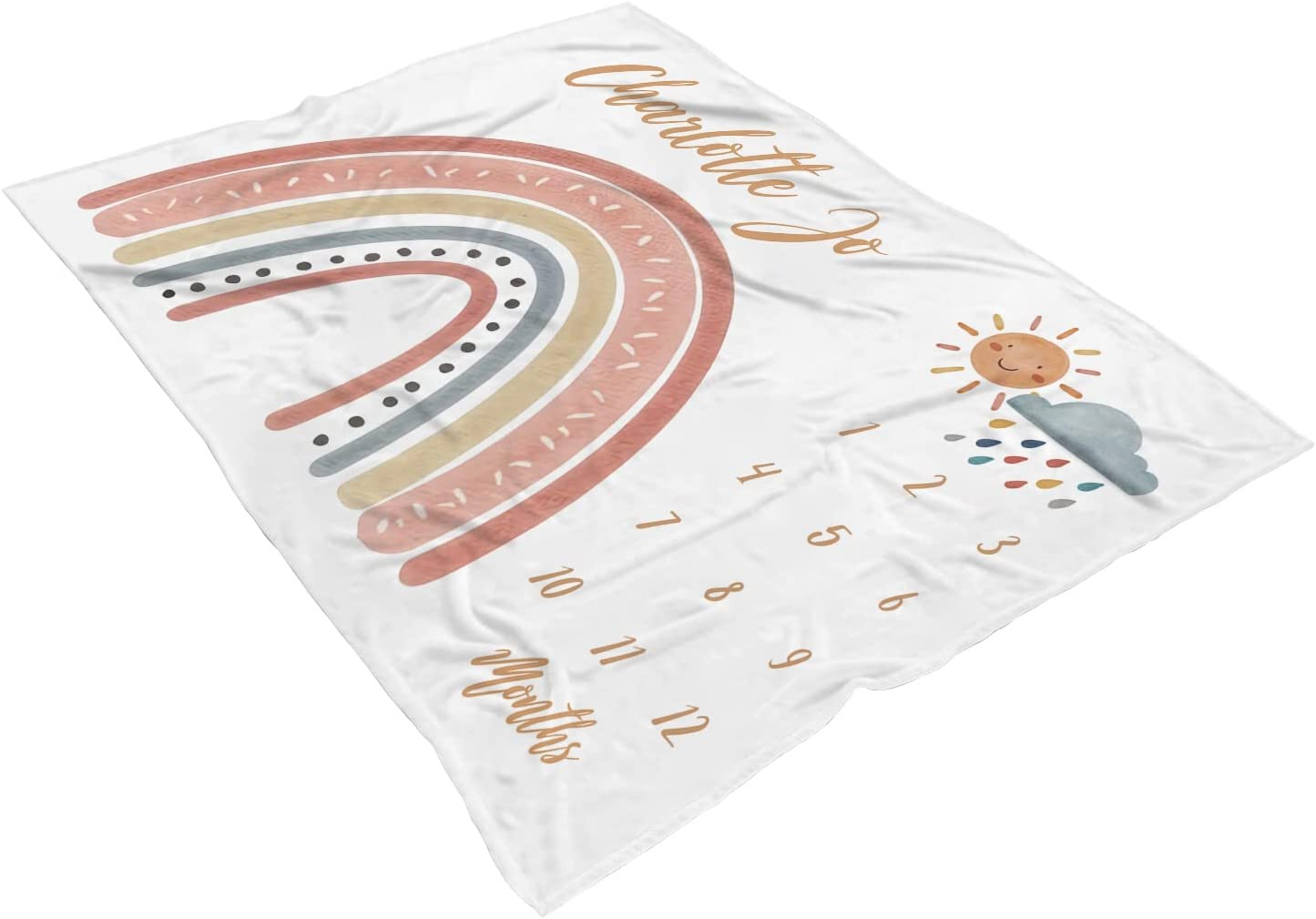 Personalized Rainbow Baby Monthly Milestone Blanket