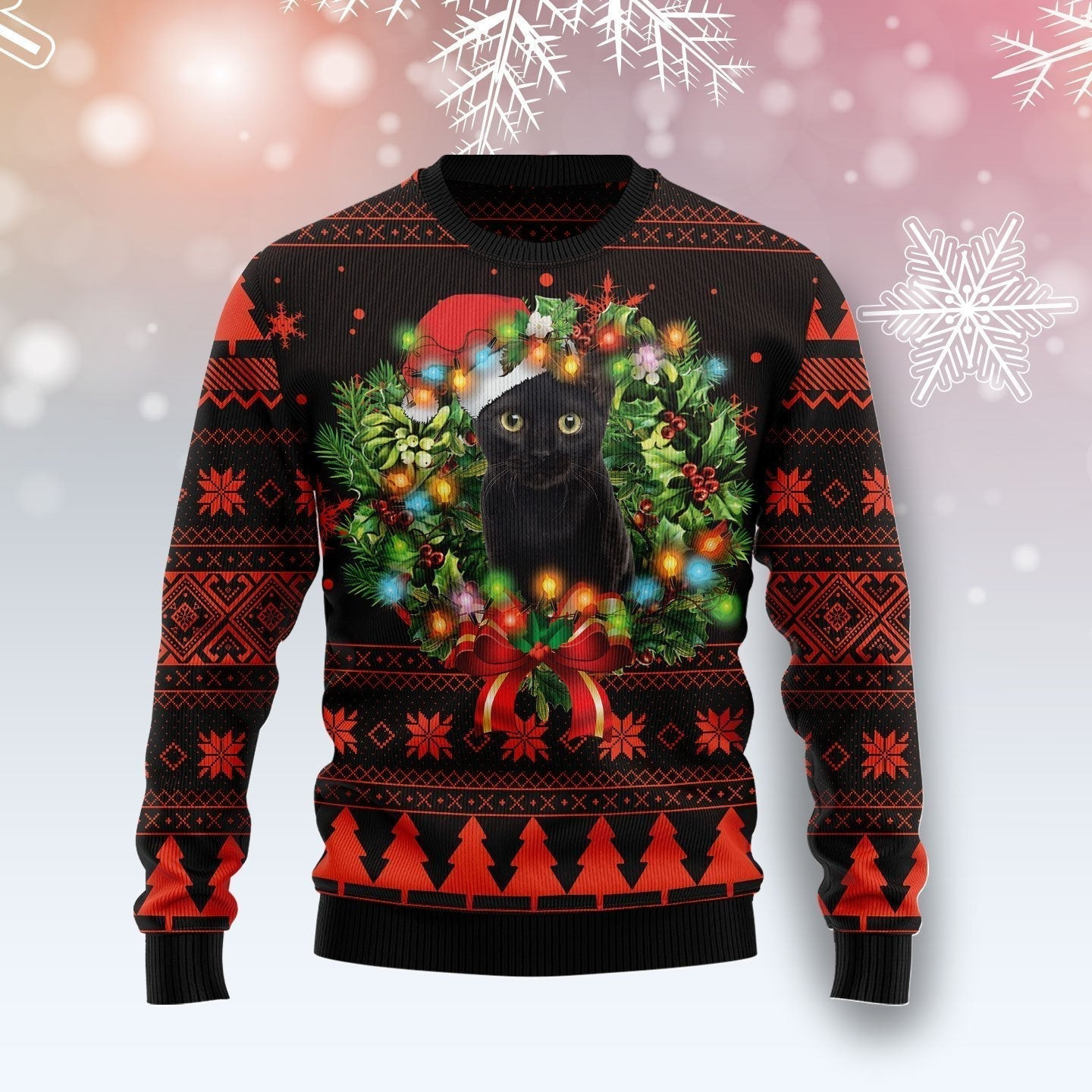 Cute Black Cat Ugly Christmas Sweater, Ugly Sweater For Men Women, Holiday Sweater