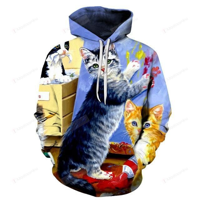 Cute Cat 3D All Over Print Hoodie, Zip-up Hoodie