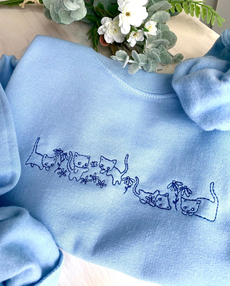 Cute Cats Embroidered Crewneck