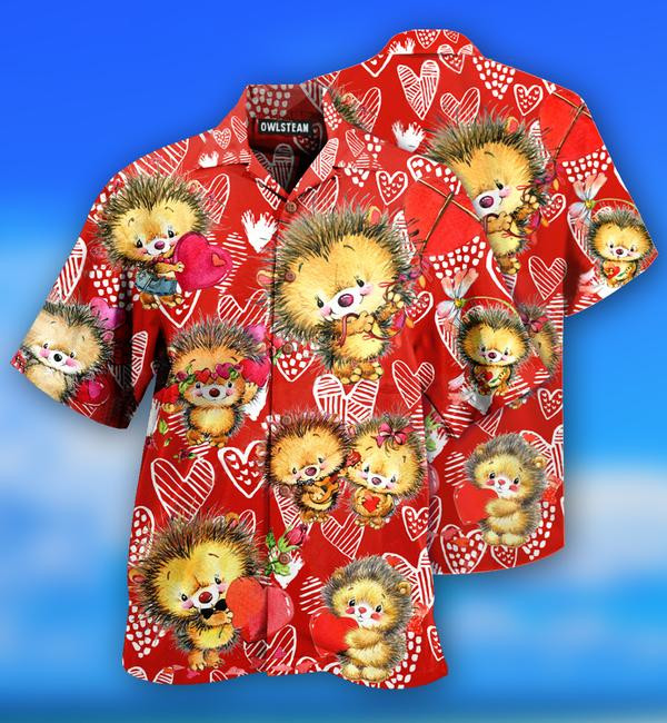 Cute Hedgehog On Valentine's Day Limited Edition - Hawaiian Shirt - Hawaiian Shirt For Men