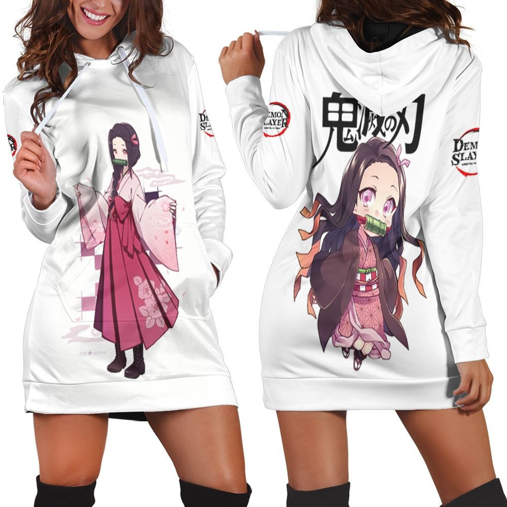 Cute Kamado Nezuko Kimetsu No Yaiba Hoodie Dress Sweater Dress Sweatshirt Dress