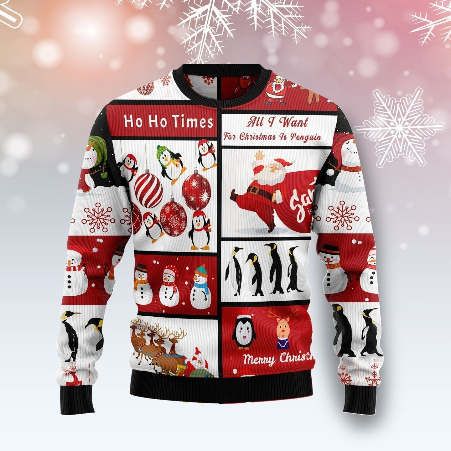 Cute Penguin Santa Claus Ugly Christmas Sweater Ugly Sweater For Men Women