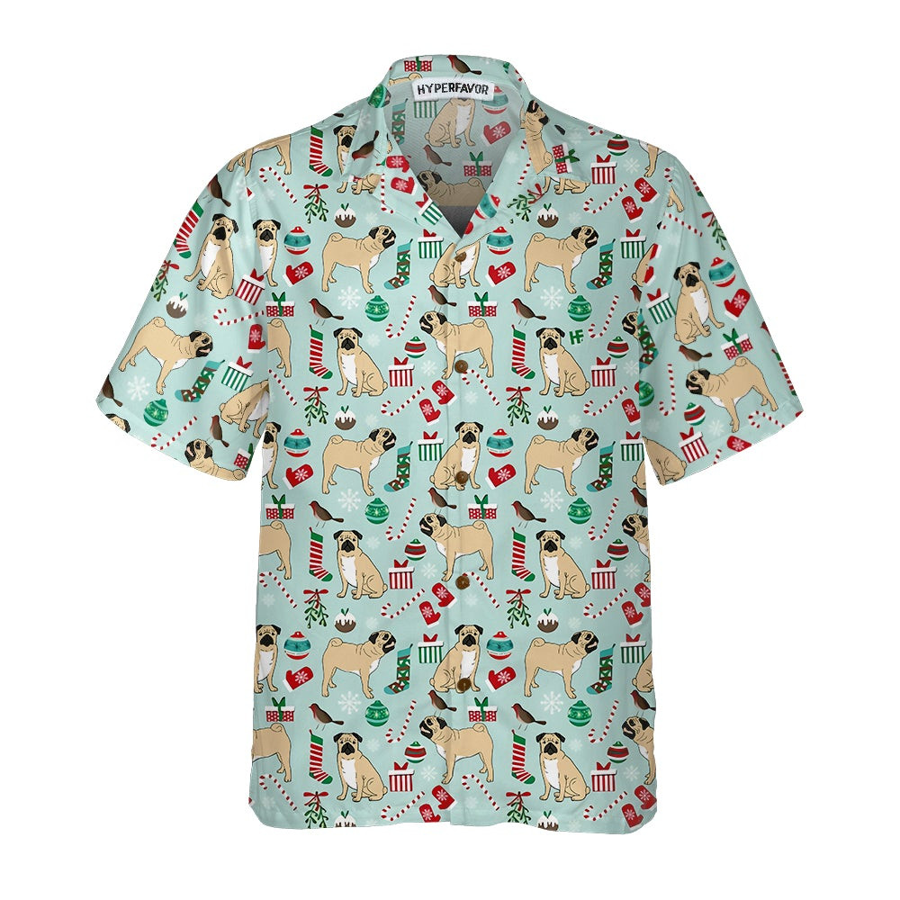 Cute Pug Xmas Holiday Hawaiian Shirt Funny Christmas Dog Hawaiian Shirt