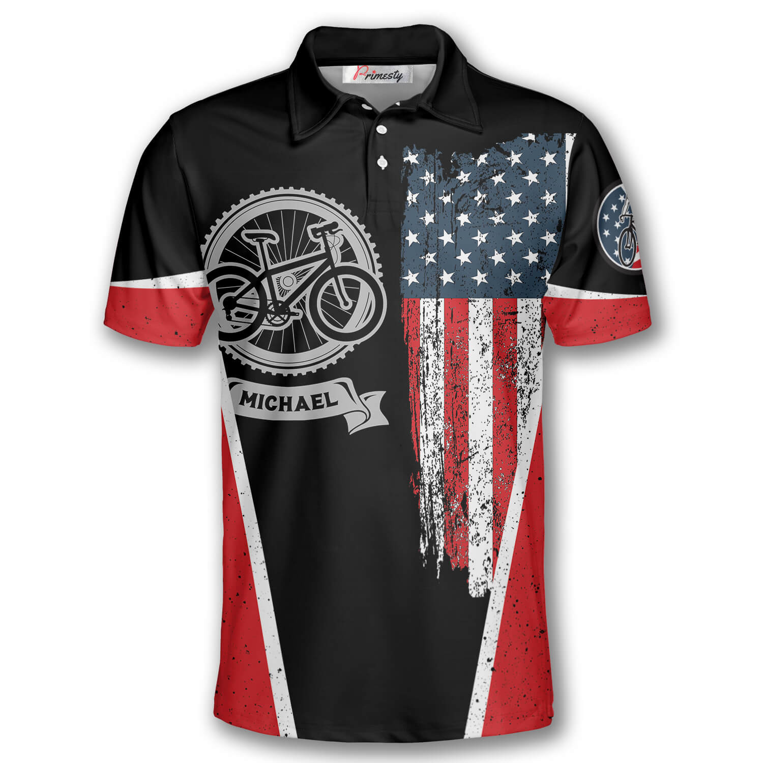 Cycling American Flag Bicycle Wheel Custom Polo Cycling Shirts for Men