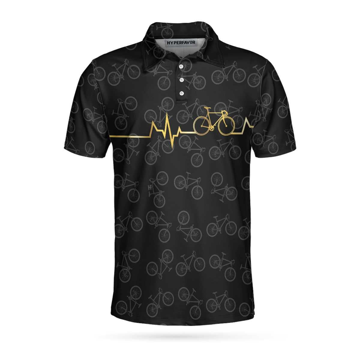 Cycling Golden Heartbeat Polo Shirt Black Cycling Shirt For Cyclists Thoughtful Gift Idea For Sport Lovers