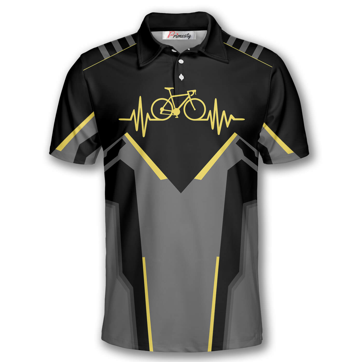 Cycling Heartbeat Pulse Line Bicycle Wheel Custom Polo Cycling Shirts for Men