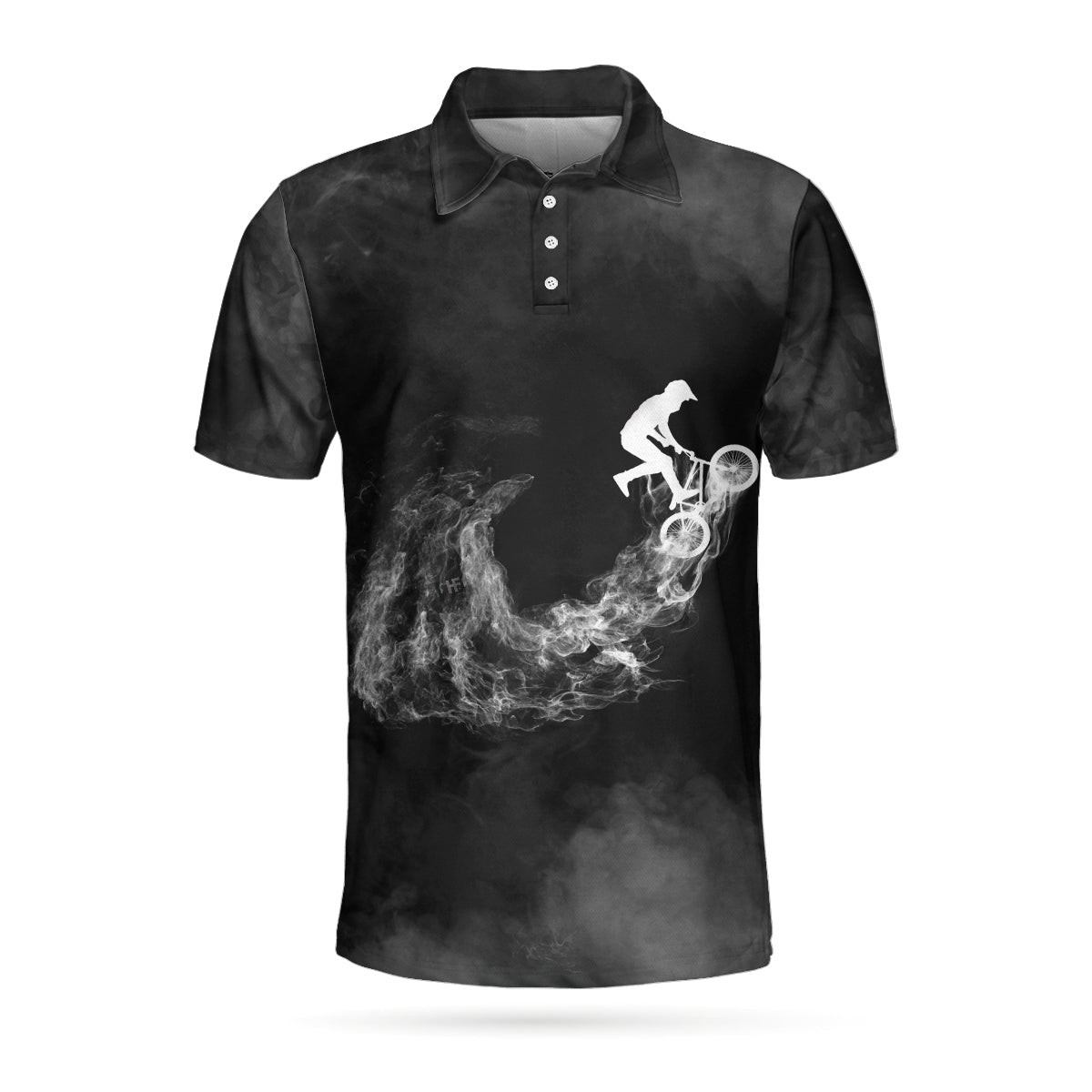 Cycling On Smoke Background Polo Shirt Black And White Cycling Shirt For Men