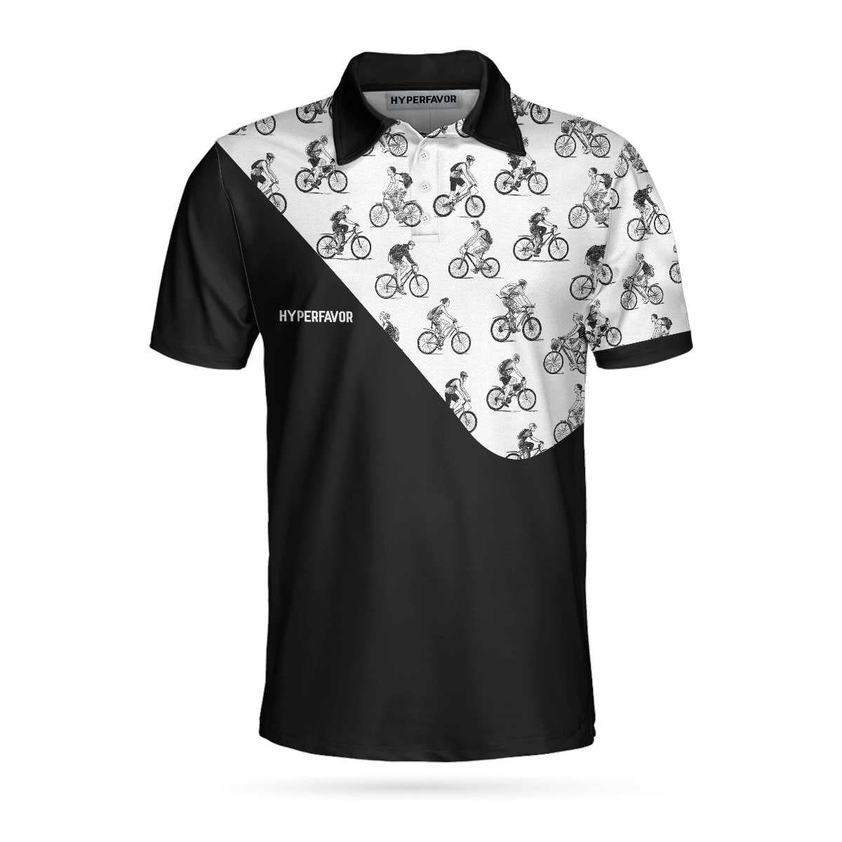 Cyclists Sketch Pattern Polo Shirt Black And White Cycling Pattern Polo Shirt Sporty Shirt For Cyclists