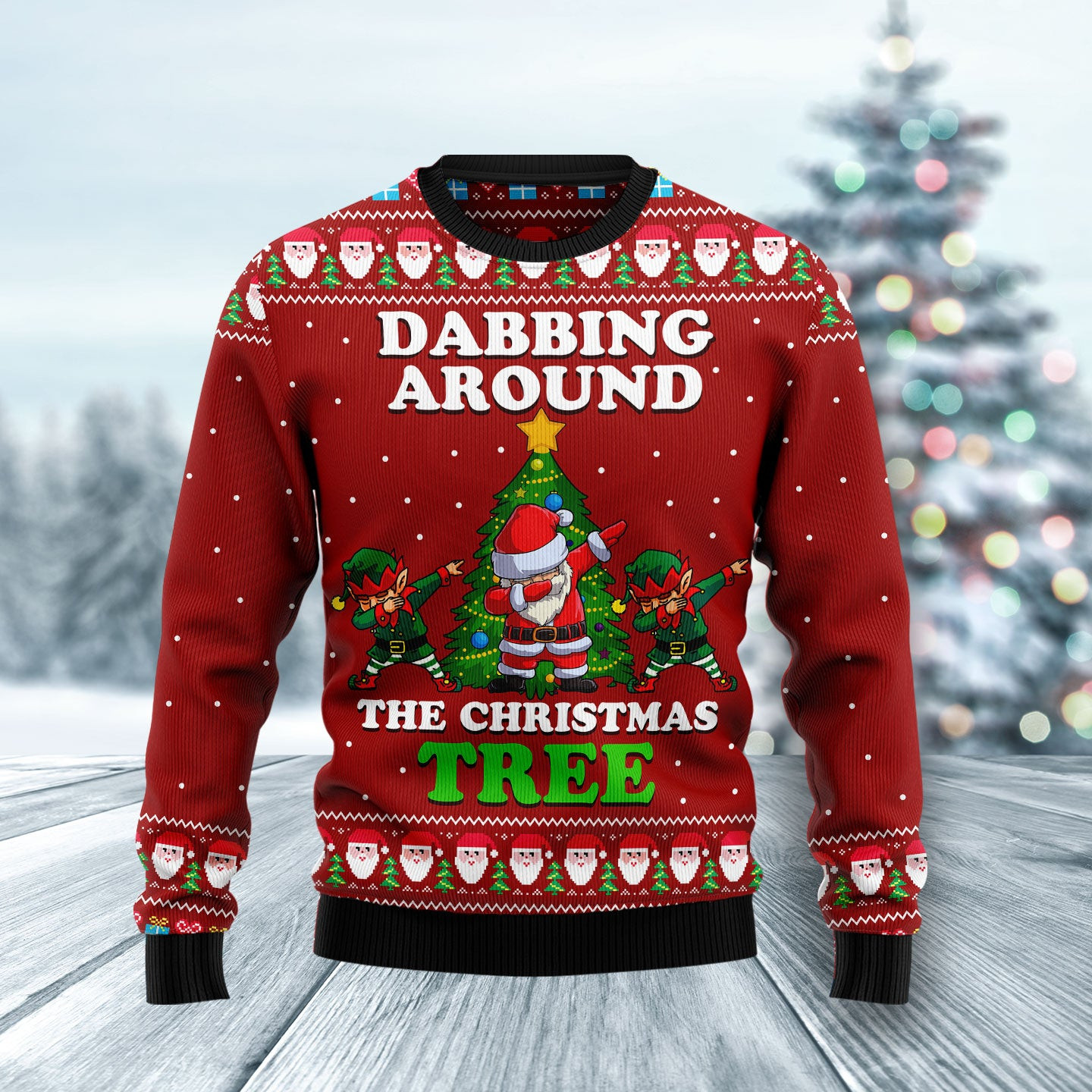 Dabbing Around The Christmas Tree Santa Claus And Goblin Ugly Christmas Sweater