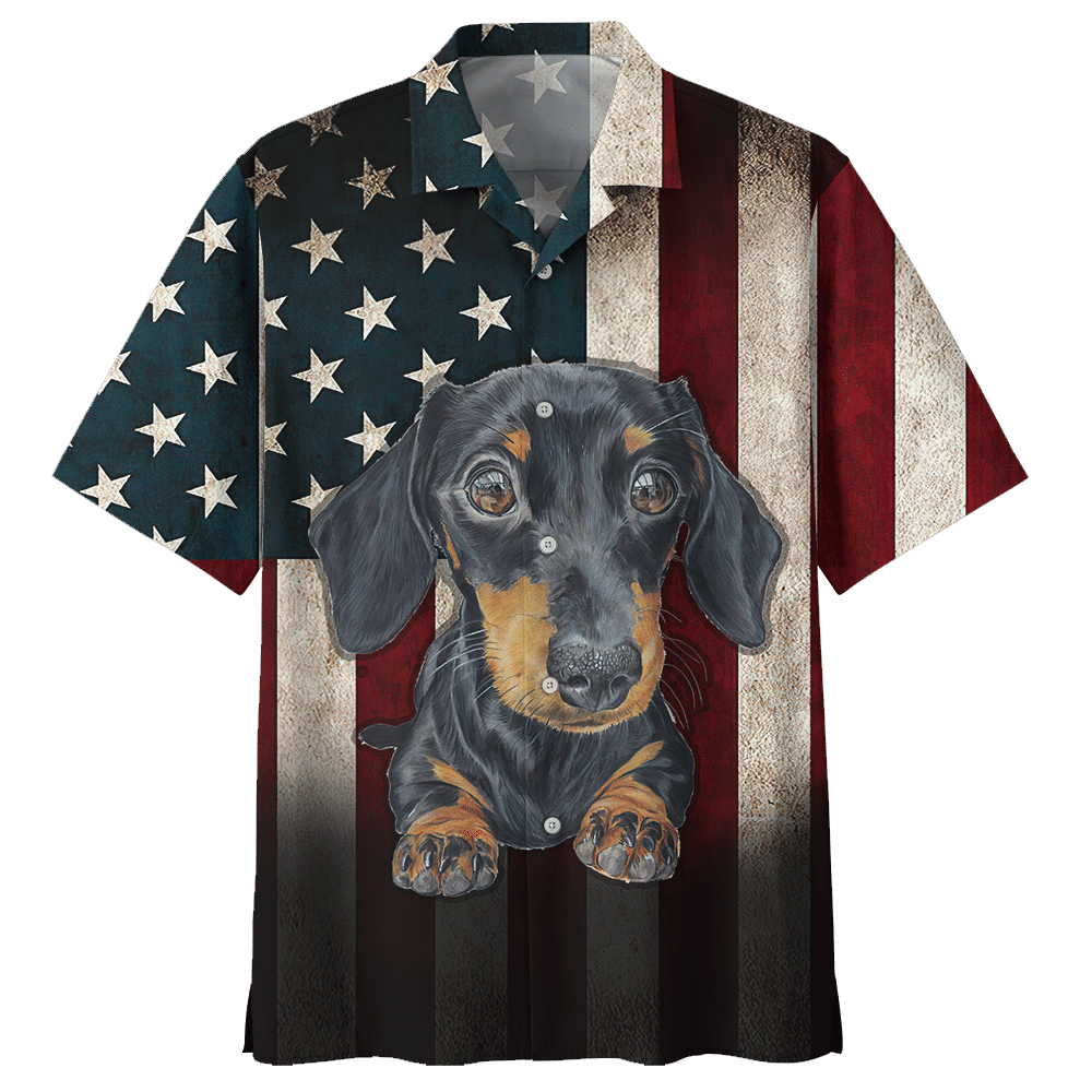 Dachshund American Aloha Hawaiian Shirt Colorful Short Sleeve Summer Beach Casual Shirt For Men And Women