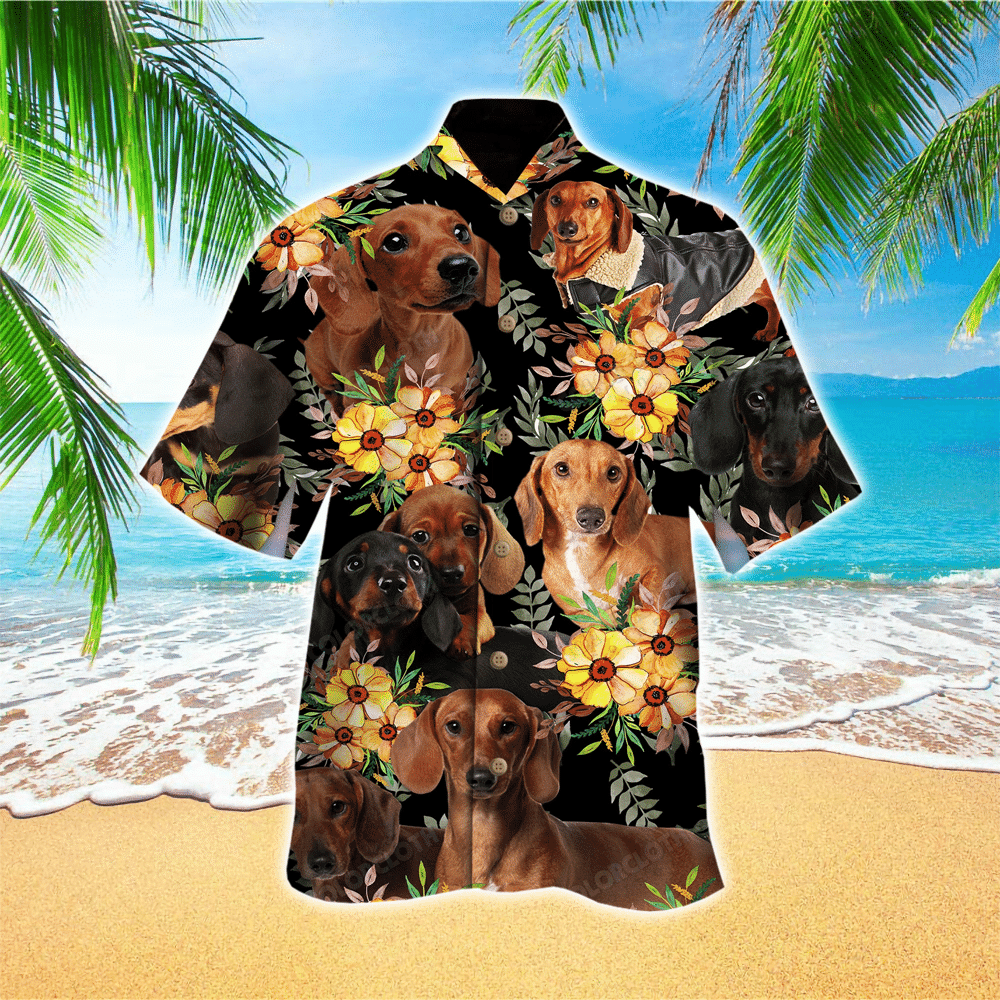 Dachshund And Flowers Hawaiian Shirt for Men and Women