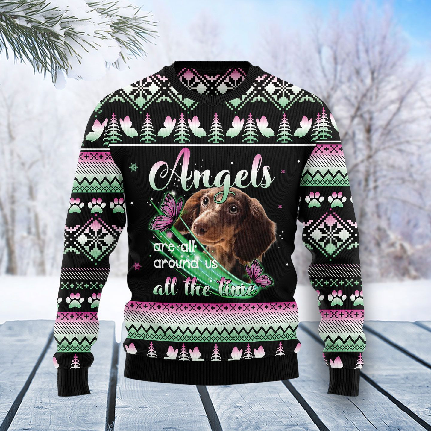 Dachshund Angel Ugly Christmas Sweater Ugly Sweater For Men Women