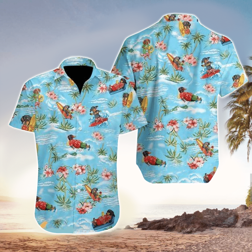 Dachshund At The Beach Tropical Summer Time Happiness The Best Gift For Dog Lovers Hawaiian Shirt for Men and Women