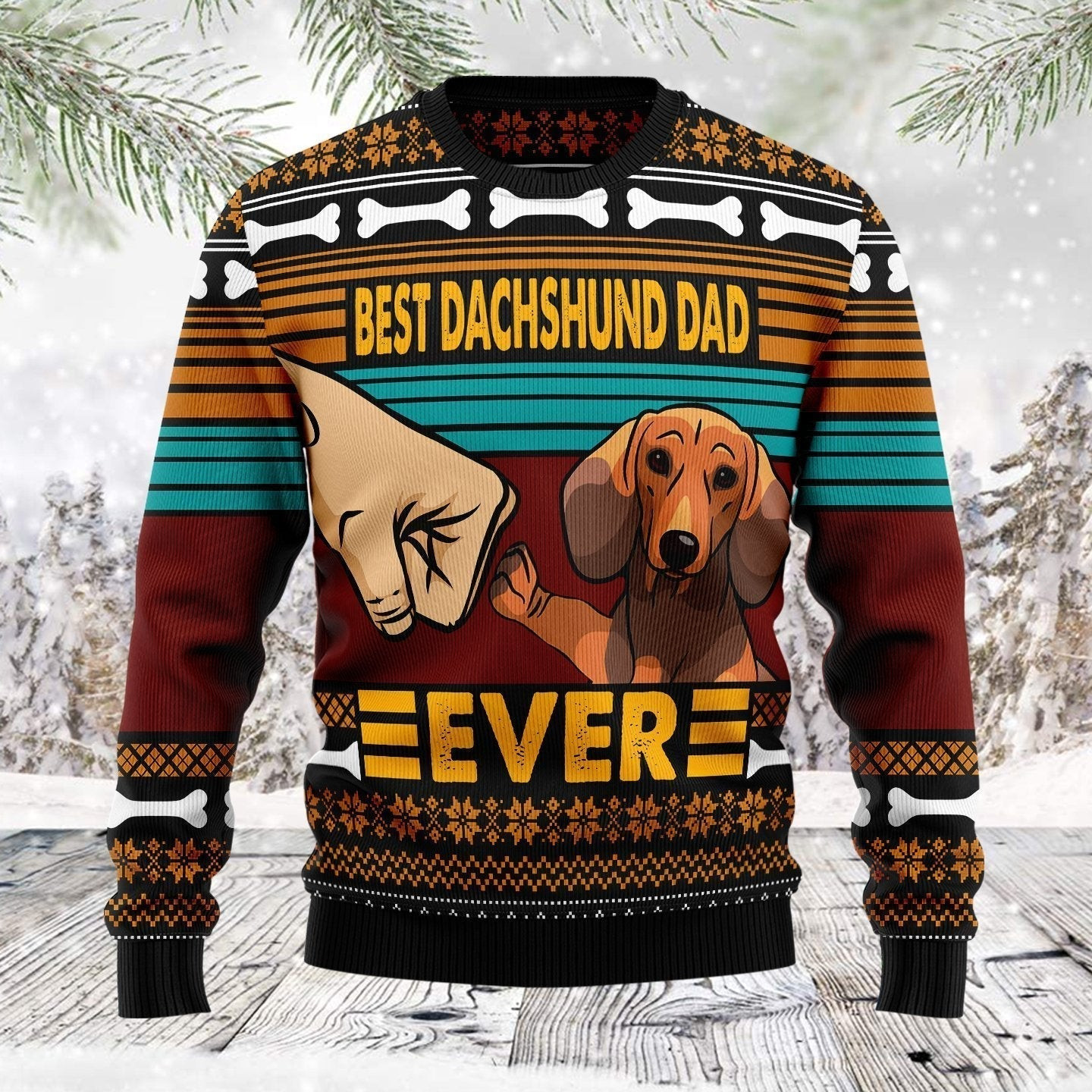 Dachshund Best Dog Dad Ugly Christmas Sweater