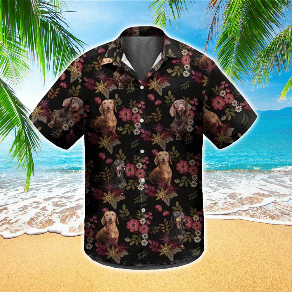 Dachshund Black Tropical Flowers The Best Gift For Dog Lovers Hawaiian Shirt for Men and Women