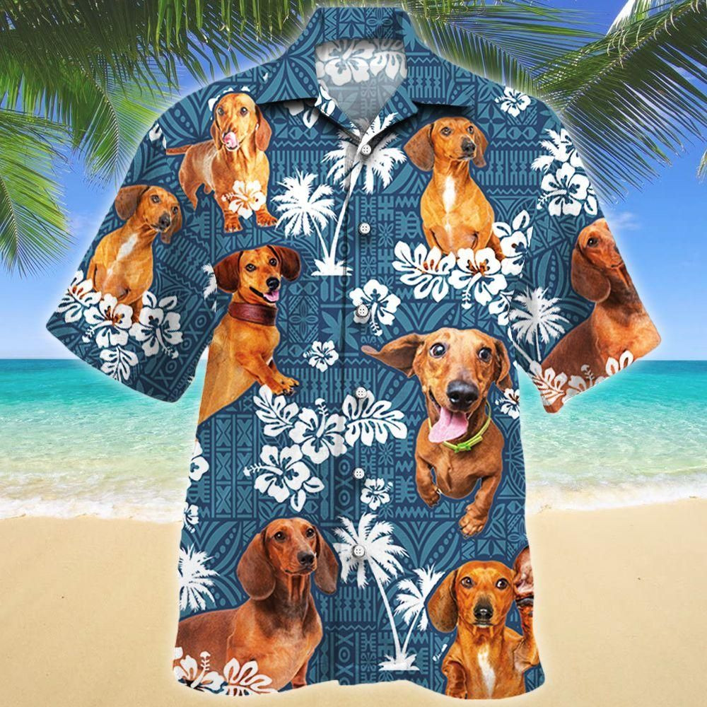 Dachshund Dog Lovers Blue Tribal Aloha Hawaiian Shirt Colorful Short Sleeve Summer Beach Casual Shirt For Men And Women