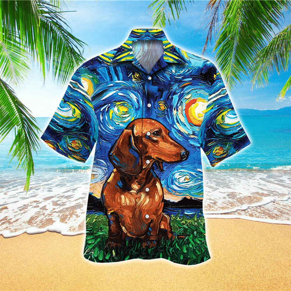 Dachshund Dog Lovers Night Hawaiian Shirt for Men and Women