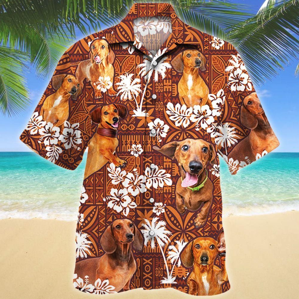 Dachshund Dog Lovers Red Tribal Aloha Hawaiian Shirt Colorful Short Sleeve Summer Beach Casual Shirt For Men And Women