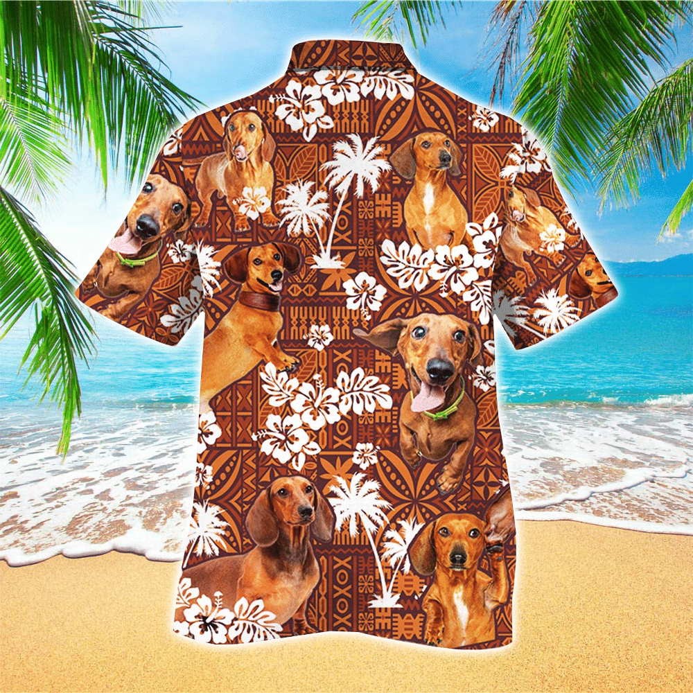 Dachshund Dog Lovers Red Tribal Pattern Hawaiian Shirt for Men and Women