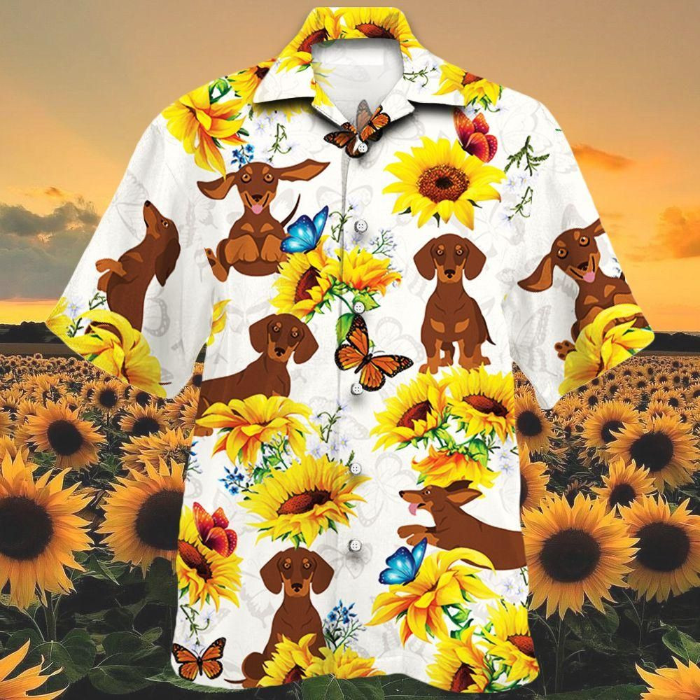 Dachshund Dog Lovers Sun Flower Aloha Hawaiian Shirt Colorful Short Sleeve Summer Beach Casual Shirt For Men And Women