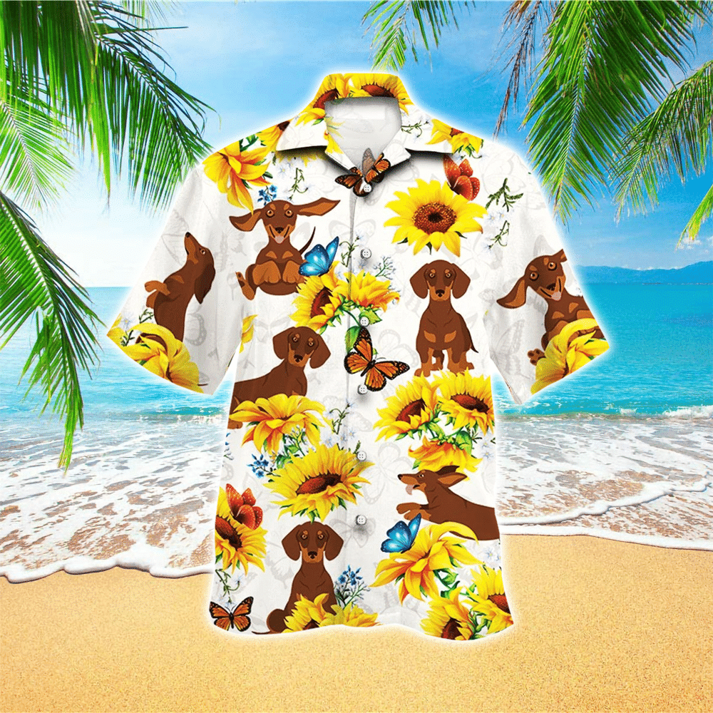 Dachshund Dog Lovers Sun Flower Hawaiian Shirt for Men and Women