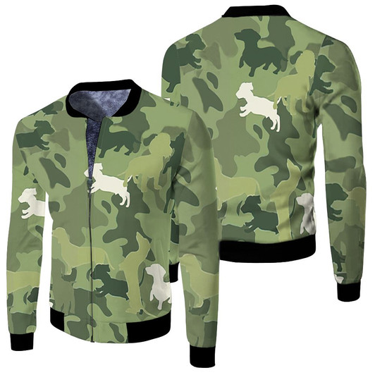 Dachshund Dog Pattern Camouflage Color Style For Dog Lover Fleece Bomber Jacket