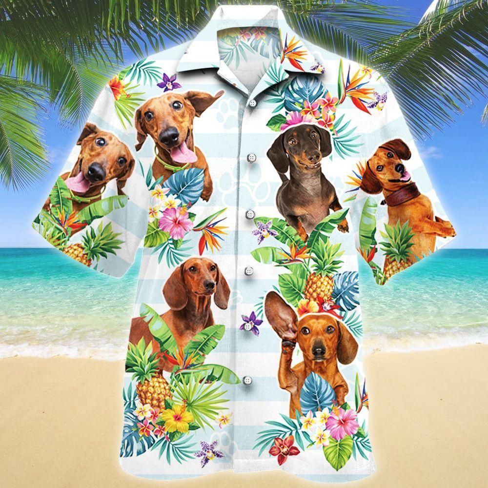Dachshund Dog Tropical Flower Aloha Hawaiian Shirt Colorful Short Sleeve Summer Beach Casual Shirt For Men And Women