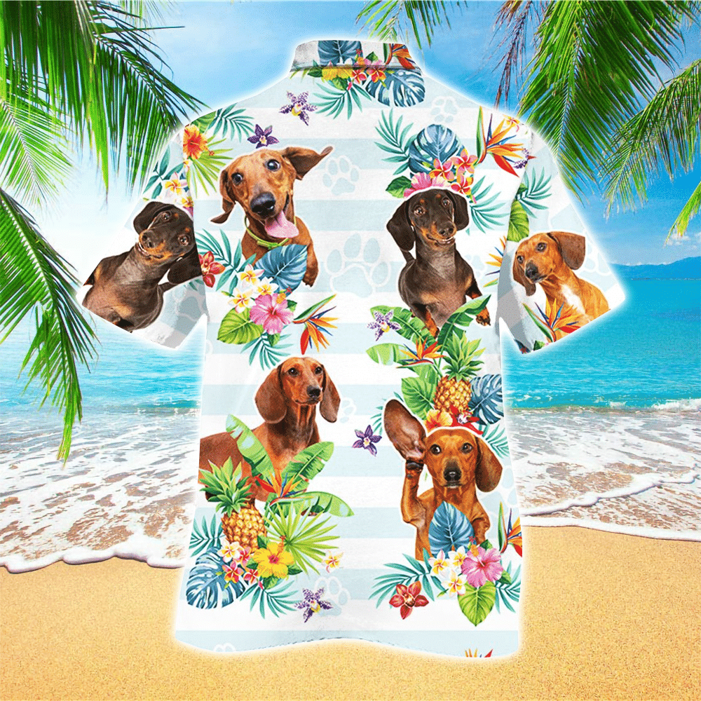 Dachshund Dog Tropical Flower Hawaiian Shirt for Men and Women