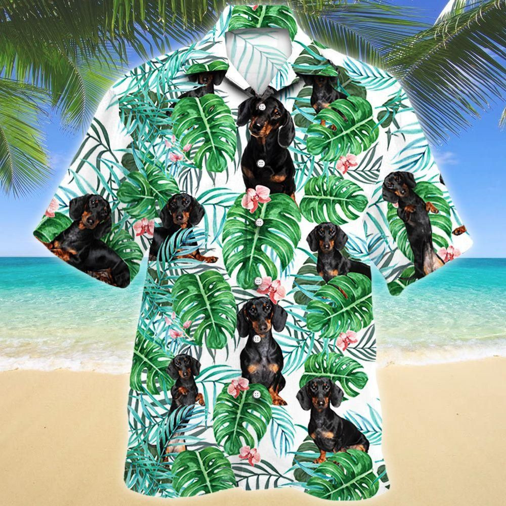 Dachshund Dog Tropical Plant Aloha Hawaiian Shirt Colorful Short Sleeve Summer Beach Casual Shirt For Men And Women