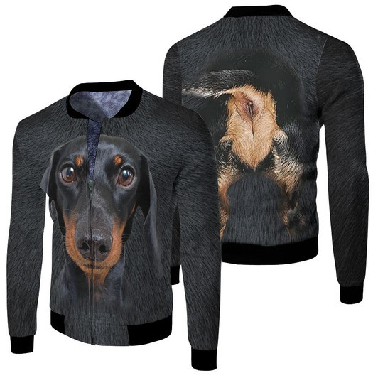 Dachshund Face And Back Cute Fleece Bomber Jacket