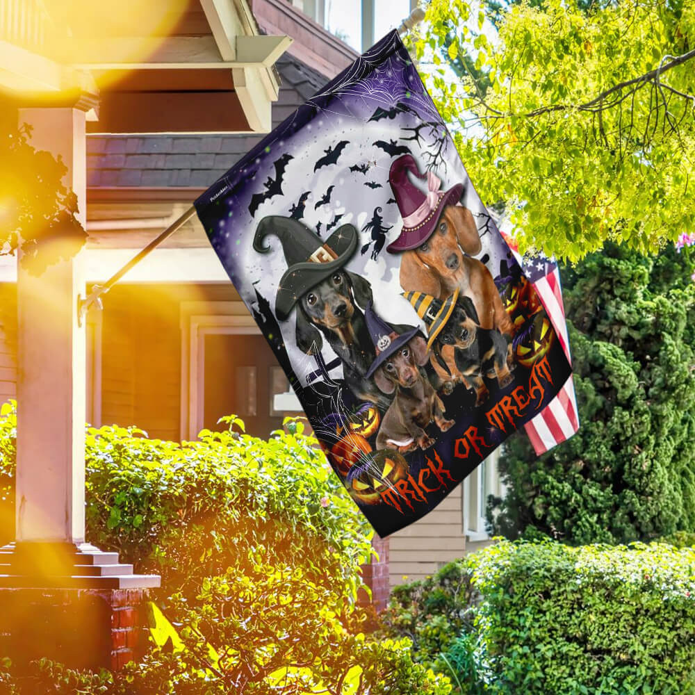 Dachshund Family Trick Or Treat Halloween Flag Halloween Outdoor Decor Fall Yard House Decoration