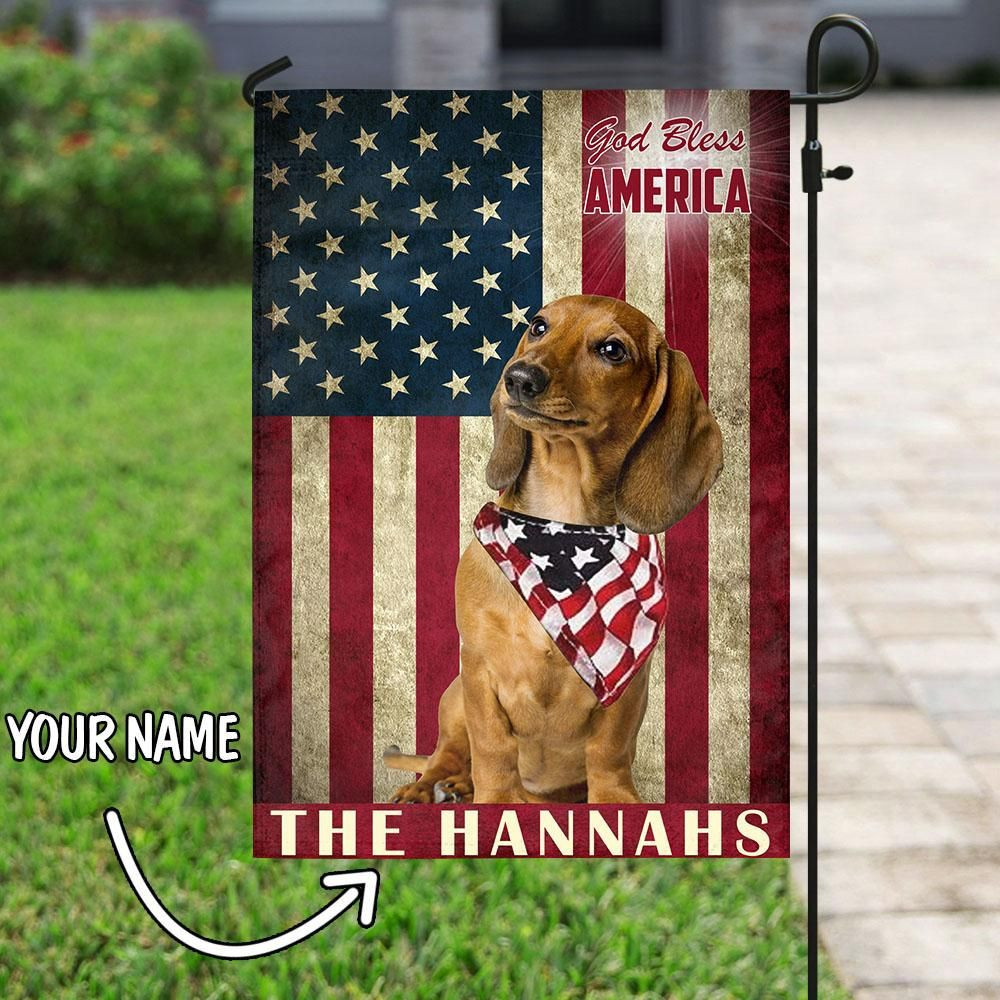 Dachshund God Bless Personalized American Flag  Garden Flag House Flag